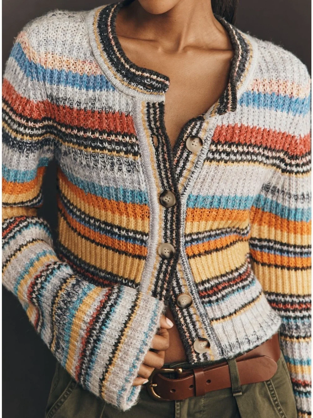 Pilcro Ribbed Multi Stripe Cardigan Sweater - Picture 2 of 12
